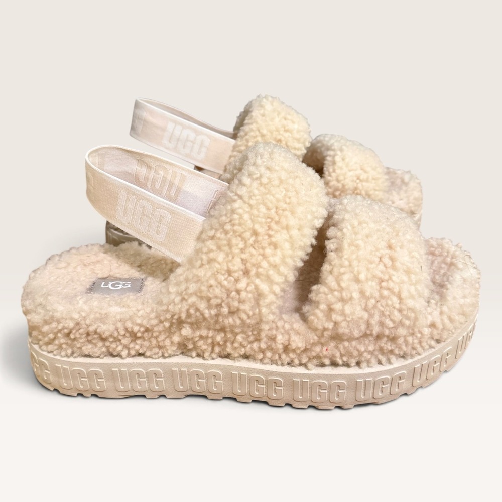 UGG Women's Oh Fluffita Flatform Slide Natural Size 10 Cottagecore Fall Footwear